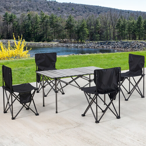 Living And Home Portable Folding Camping Table with 4 Chairs