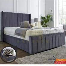 (Coffee (without Mattress), 6ft Super King (without Gaslift)) Luxury Velvet Bed Frame with 54" Wingback Panel Headboard, with Mattress & Gas Lift Option