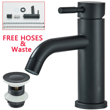 Cloakroom Basin Mixer Tap Black Basin Sink Bathroom Tap+Fixings+Waste