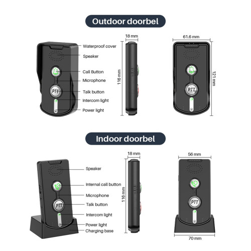 Wireless Doorbell Intercom 1000m Range 3.7V 1800mAh 1