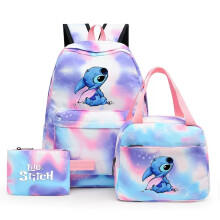 (1) 3pcs Lilo Stitch Angel Backpack Kids Boys Girls School Bag Lunch Bag Pencil Case