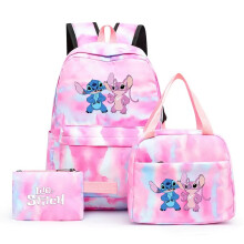 (9) 3pcs Lilo Stitch Angel Backpack Kids Boys Girls School Bag Lunch Bag Pencil Case