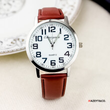 (Brown, silver and white) Men's 60-minute leather strap watch, fashionable men's quartz watch with luminous hands, electronic watch