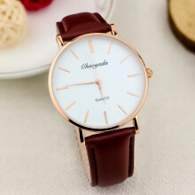 (Brown, gold and white) Fashionable men's waterproof leather strap watch, simple style quartz electronic watch, trendy wristwatch