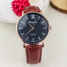 (Brown gold black) Fashionable men's waterproof leather strap watch, simple style quartz electronic watch, trendy wristwatch