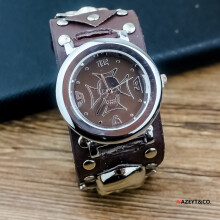 (brown) Men's and women's skull leather strap quartz watches, retro trend non-mechanical electronic watches