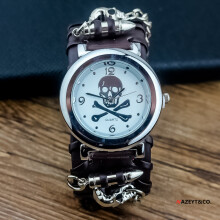 (brown) New punk skull strap watches for both men and women, cross-border creative ghost head quartz electronic wristwatches