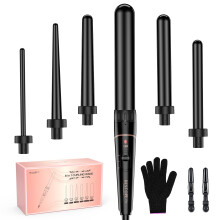 Lockenstab Große Locken und Kleine Locken Set - 6 in 1 mit Verschiedenen Aufsätzen Antistatischer Wellenwickler für Beach Waves