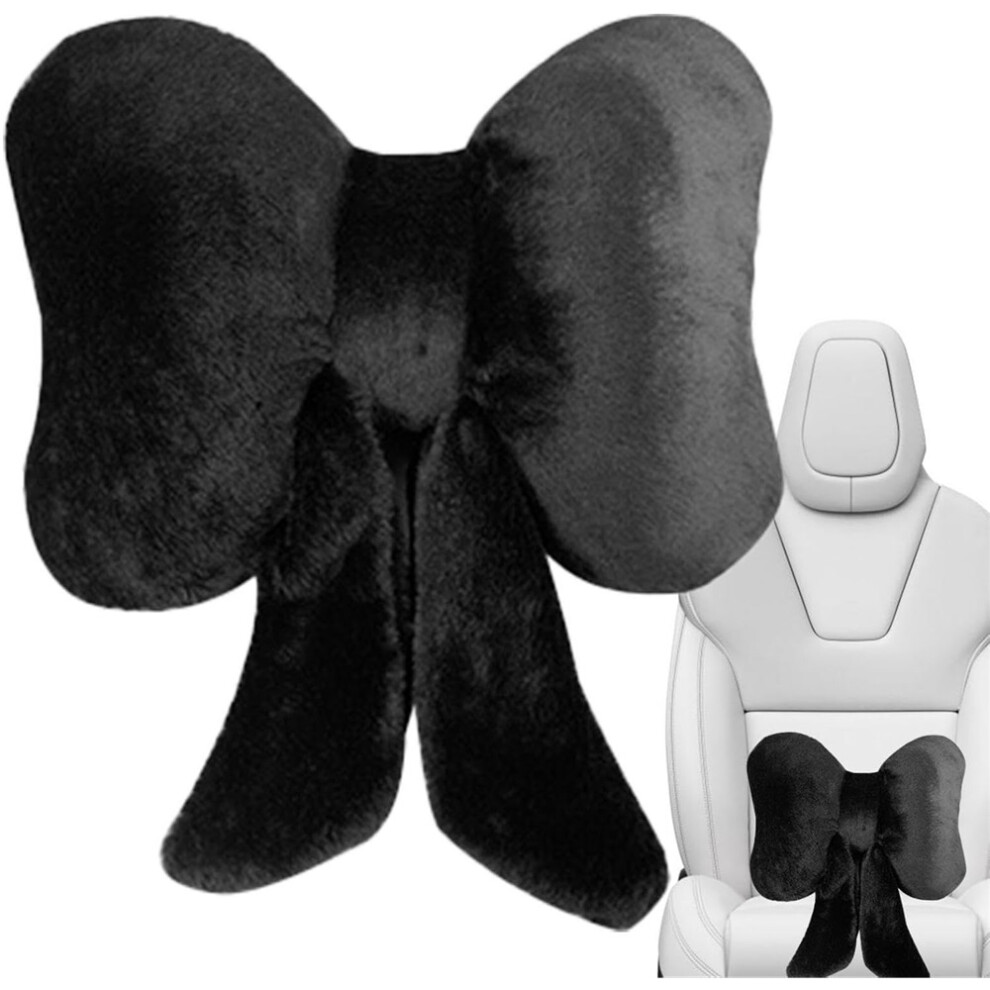 ( Waist) Car Headrest Pillow,Bow Tie Car Neck Support Pillow | Plush Cute Car Neck Pillow Soft Headrest For Driving Home Black 9009412790937