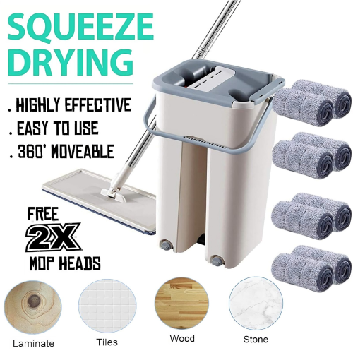 360° Flat Mop and Bucket Set Mop Dry Squeeze & Multi-Functional Wash