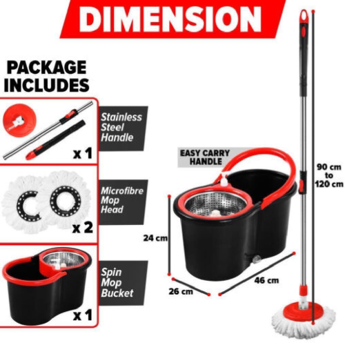 360° FLOOR MAGIC SPIN MOP BUCKET SET MICROFIBRE ROTATING  WITH 2 HEADS 1