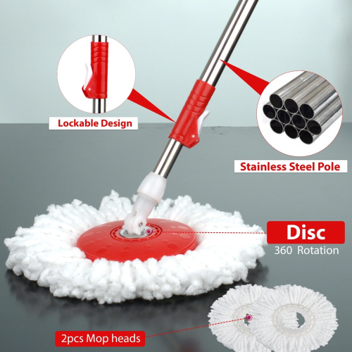 360° Spin Mop Bucket Set Plastic Wringer 2 Refill Microfibre Mop 2