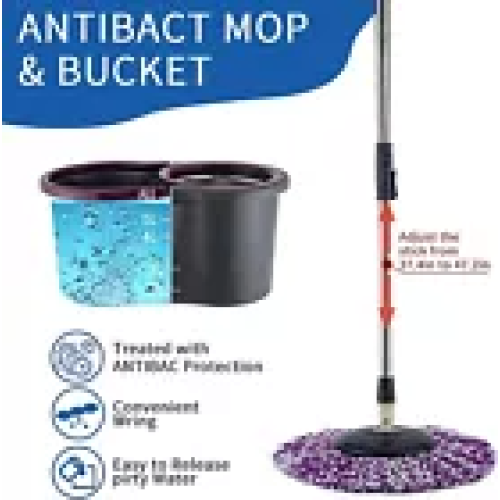 GREY MOP BUCKET SET MICROFIBER WITH 4 MOP HEADS SPACE SAVING NEW 360 FLOOR SPIN 2