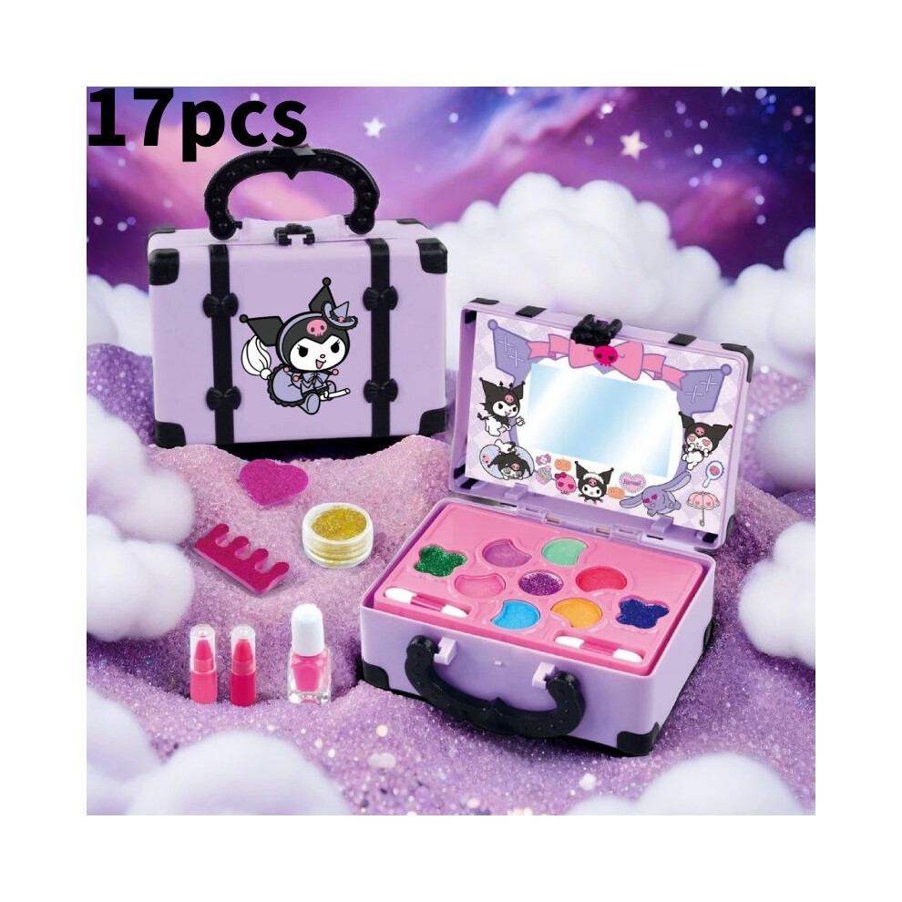 (Purple) Pattern Kuromi Melody Kids Makeup Toy Set With Lipstick Polish Cosmetic Nail Purple