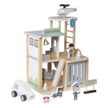 Wooden Police Station Playset for Kids Pretend Play Dollhouse figures