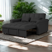 (Black) SNOOZE 2-Seater Sofa Bed in Linen Modern Convertible Sleeper Couch with Fold-Out Bed Compact & Stylish Small Double Sofa Bed