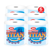 Titan XXL Jumbo Kitchen Roll 6 Rolls 340 Sheets, 2-Ply Ultra Strong, Absorbent & Thick Multipurpose Paper Towels
