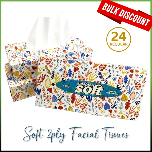 (Regular) Facial Tissues 2-Ply Cushion Soft 24 Pk 100 Sheets