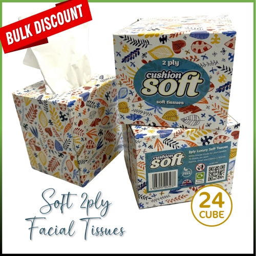 (Cube) Facial Tissues 2-Ply Cushion Soft 24 Pk 100 Sheets