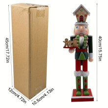(LL0069) 17.72in Large Festive Wooden Nutcracker Christmas Ornament: Gingerbread Man with Candy Cane Design, 45cm Height