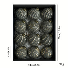 (Antique Ball Black 8cm 12pcs, Holiday Decoration Ball Set) 12pcs 8cm Green, Golden, And Silvery Antique-style Christmas Ball Decorations, Suitable For Christmas Tree Ornaments, Wedding Decorations