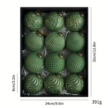 (Antique Ball Green 8cm 12pcs, Holiday Decoration Ball Set) 12pcs 8cm Green, Golden, And Silvery Antique-style Christmas Ball Decorations, Suitable For Christmas Tree Ornaments, Wedding Decorations