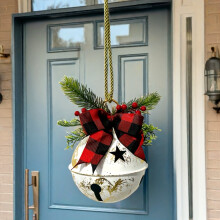 (White golden) 1pc Christmas Bell with Bow and Grass Door Hanger, Holiday Bell Decoration