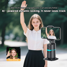 (Black-) AI Gimbal Stabilizer with 360 Auto Rotation & Anti-Shake – 1200mAh Battery for iPhone/Android, Ideal for Live Streaming and Vlogging