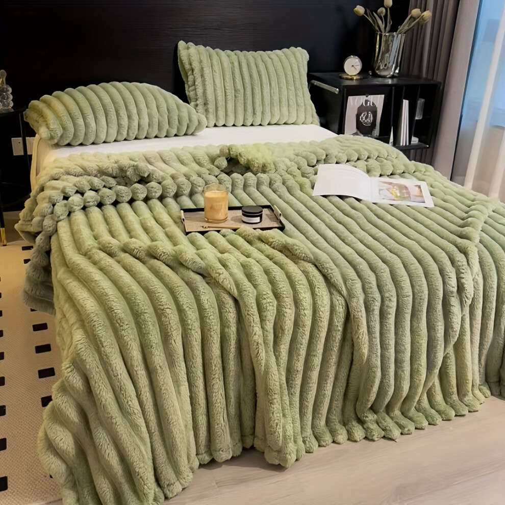 (Matcha Green, 150*200cm/59.05*78.74in) Warm And Comfortable Flannel Drawstring Blanket, Imitation Rabbit Fur Blanket, Soft And Warm Sofa Blanket, Sui-image-OPC-PHYCJV2-NEW