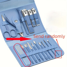 (Blue) 16pcs Premium Stainless Steel Manicure And Pedicure Set Including Nail Clippers, Scissors, Ear Pick, And Travel Essential Set