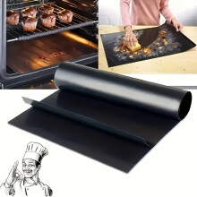 (Black) 1pc Non-Stick Reusable Oven Mat - Black Baking & BBQ Liner for Electric, Gas, Toaster, and Grill - Easy Cleanup Kitchen Accessory