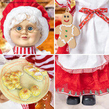 (Candy Mrs. Claus) 18-Inch Classic Style Fabric Santa Claus Figure in Red Pajamas - Christmas Home Decor Ornament, Non-Electric, Featherless Holiday Decoration