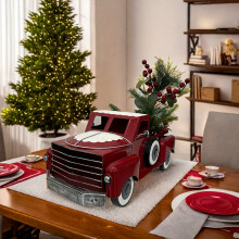 (Red) 1pc Christmas Truck With Tree Ornament, Holiday Decoration, Festive Home Decor