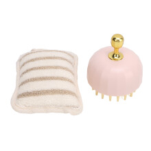 Pink Silicone Shampoo Brush & Bath Towel Loofah Set