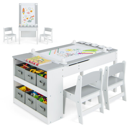 Costway 3-in-1 Kids Art Table and Art Easel Set with Chairs