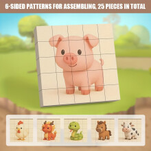 (25-Piece Six) 25pcs Magnetic Construction Blocks STEM Learning Toy - Build 6 Animals (Cow, Pig, Horse, Snake, Dragon, Chicken) with Magnetic Connections