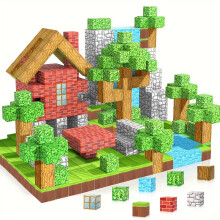 (100pcs) Magnetic Building Blocks Set - STEM Educational Sensory Toys with Realistic 3D Structures (House, Bridge, Maze) Creative Learning Gift