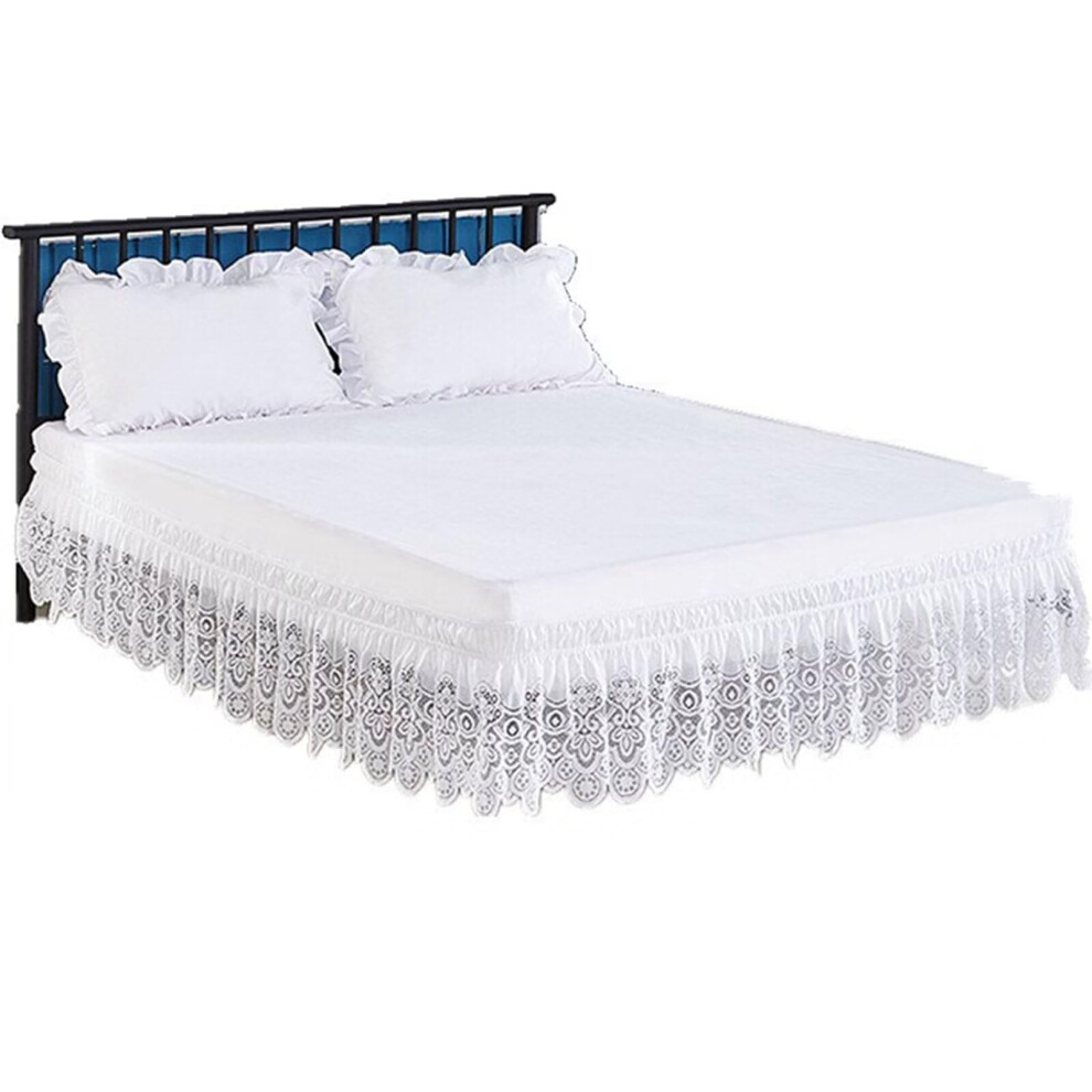 Flower Lace Bed Skirt Tulle Elastic Bedskirts Ruffle Wrap Around Bed Wrap Easy Fit Dust Four Seasons White Full