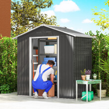 Outsunny 6.5x3.5ft Metal Garden Shed for Garden and Outdoor Storage, Dark Grey