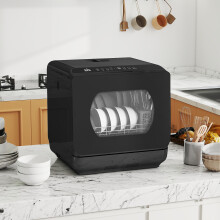 HOMCOM 4-Place Tabletop Dishwasher, 6 Programs (Intensive, Efficient, Normal, Rapid, Fruit, Dry), Tap or 6L Tank, Black | 800-190V70BK