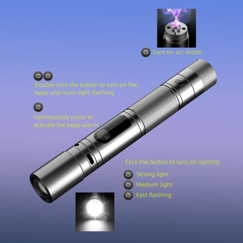 3 in 1 LED Flashlight with Arc Lighter and Alarm,Rechargeable SelfDefense Flashlight 1