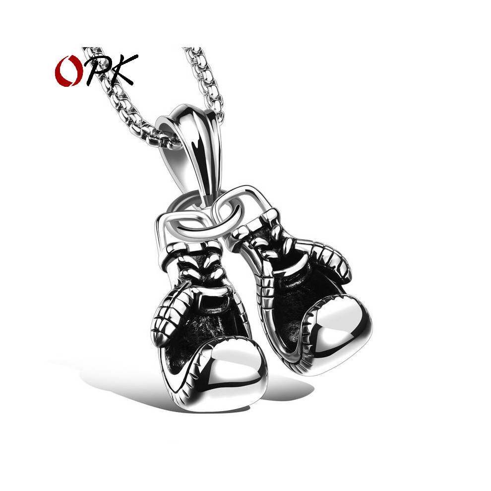 Collier en acier titane avec gants de boxe rétro OPK, lettrage, accessoires de pendentif punk de mode agressif