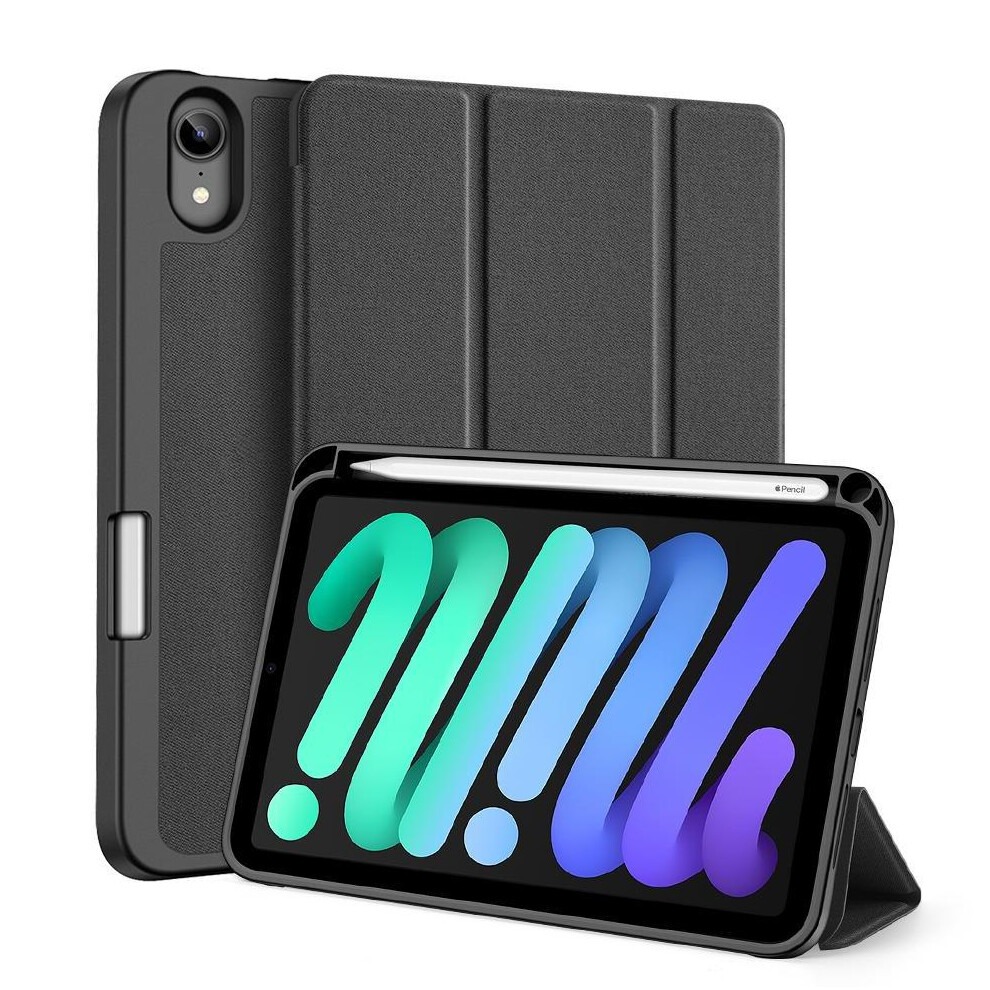 (Black) Case For Ipad Mini 6/7 Pu Leather Stylus Holder Auto Wake Sleep Black 764549998166