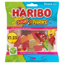 HARIBO Sour Sparks Fruit & Cola Gums Sweets Sharing Bag 140g(Packof12)