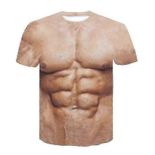 (XXS, OFSH-010763) Funny 3d Muscle T Shirt Short-sleeved Fitness Cool Tee Streetwear Cosplay Fake Muscle Shirt High Quality