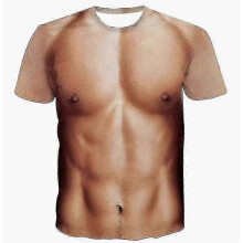 (S, CBT-796) Funny 3d Muscle T Shirt Short-sleeved Fitness Cool Tee Streetwear Cosplay Fake Muscle Shirt High Quality