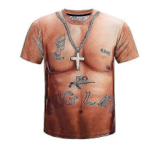 (S, OFSF-0505) Funny 3d Muscle T Shirt Short-sleeved Fitness Cool Tee Streetwear Cosplay Fake Muscle Shirt High Quality