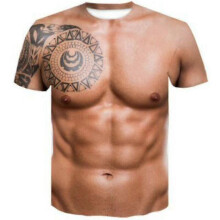 (M, multi) Funny 3d Muscle T Shirt Short-sleeved Fitness Cool Tee Streetwear Cosplay Fake Muscle Shirt High Quality