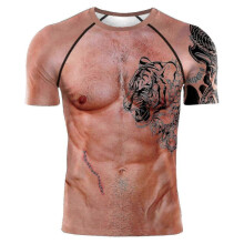 (S, OFSF-1831) Funny 3d Muscle T Shirt Short-sleeved Fitness Cool Tee Streetwear Cosplay Fake Muscle Shirt High Quality