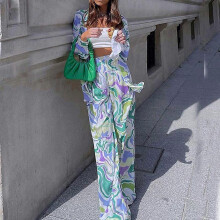 (S, picture color) Ladies Loose Shirt Pants Casual Suit
